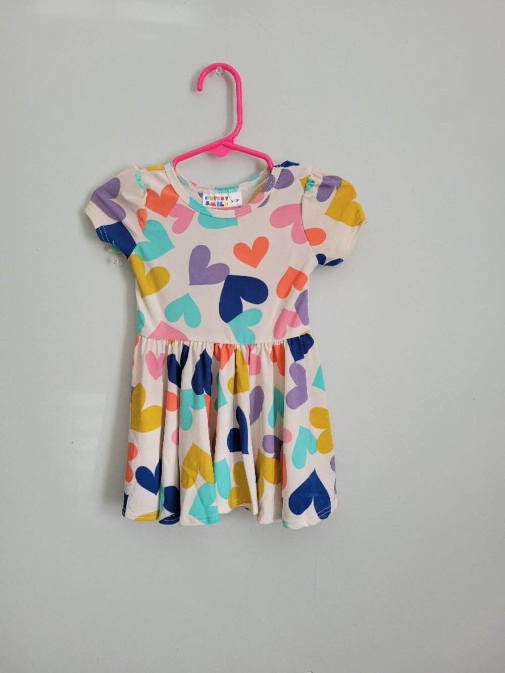 Dot Dot Smile Dress Baby Girl's 6-12mo Colored Hearts Beige Cap Sleeve Twirl NWT